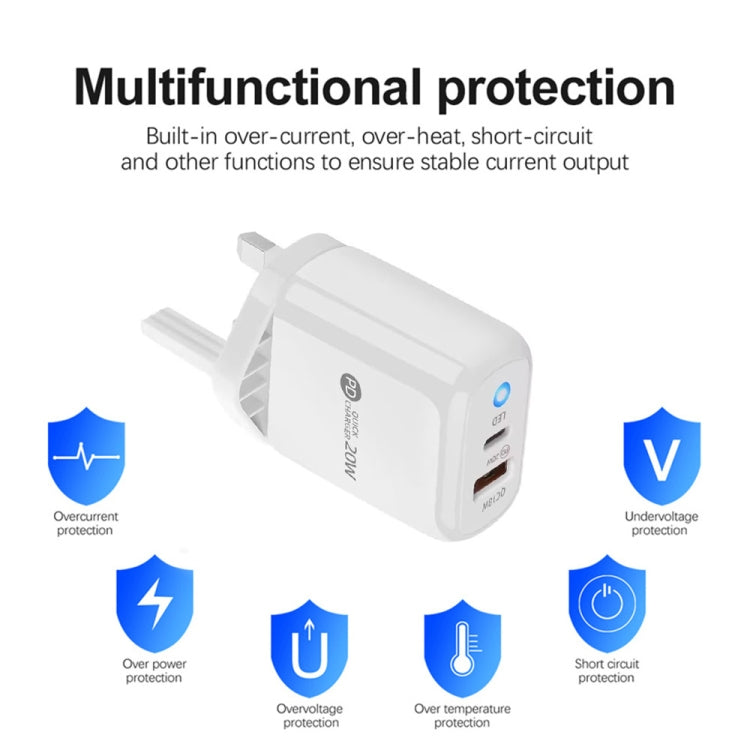 PD04 PD20W Type-C + QC18W USB Mobile Phone Charger with LED Indicator, UK Plug(Black)