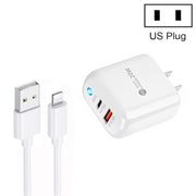 PD04 Type-C + USB Mobile Phone Charger with USB to 8 Pin Cable, US Plug(White)
