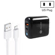 PD04 Type-C + USB Mobile Phone Charger with USB to 8 Pin Cable, US Plug(Black) - free shipping - PMC TechLife - Order now!