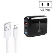 PD04 Type-C + USB Mobile Phone Charger with USB to 8 Pin Cable, US Plug(Black)