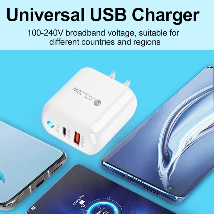 PD04 Type-C + USB Mobile Phone Charger with USB to 8 Pin Cable, US Plug(Black)