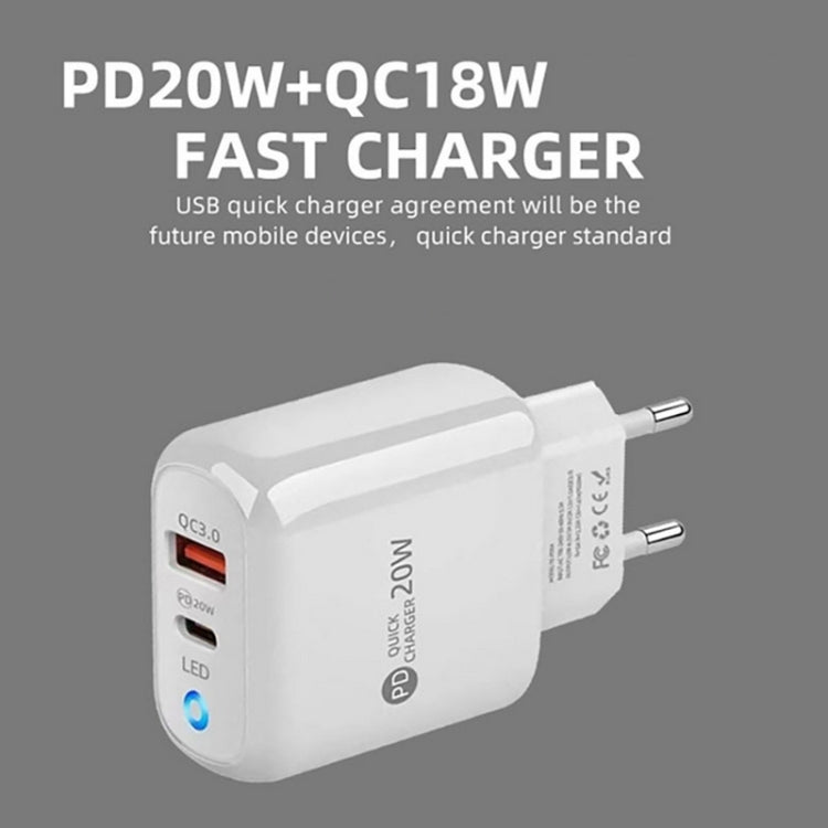 PD04 Type-C + USB Mobile Phone Charger with USB to 8 Pin Cable, US Plug(Black)