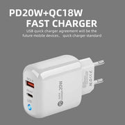 PD04 Type-C + USB Mobile Phone Charger with USB to 8 Pin Cable, US Plug(Black)