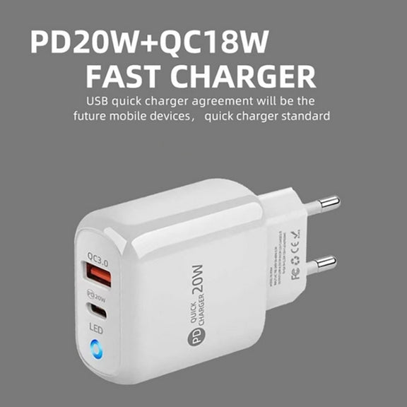PD04 Type-C + USB Mobile Phone Charger with USB to 8 Pin Cable, US Plug(Black)