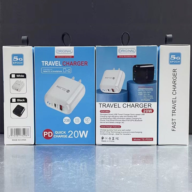 PD04 Type-C + USB Mobile Phone Charger with USB to 8 Pin Cable, US Plug(Black)
