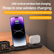 A75 Folding 3 in 1 Wireless Charger Suitable for Apple Watch Mobile Phone Headset(Black)