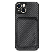 For iPhone 14 Carbon Fiber Leather Card Magsafe Magnetic Phone Case(Black)