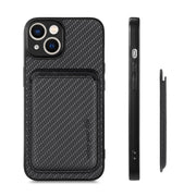For iPhone 14 Carbon Fiber Leather Card Magsafe Magnetic Phone Case(Black)