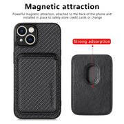 For iPhone 14 Carbon Fiber Leather Card Magsafe Magnetic Phone Case(Black)