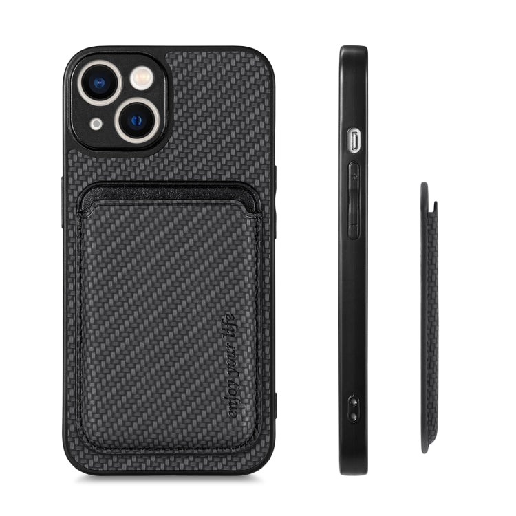 For iPhone 14 Pro Max Carbon Fiber Leather Card Magsafe Magnetic Phone Case(Black)