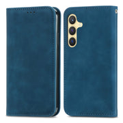 For Samsung Galaxy S25 5G Retro Skin Feel Magnetic Leather Phone Case(Blue)