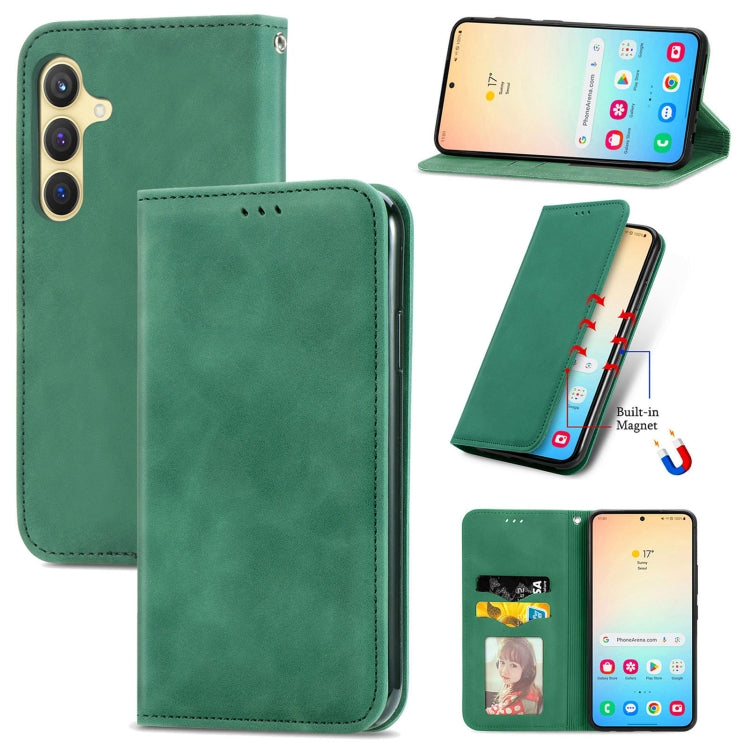 For Samsung Galaxy S25+ 5G Retro Skin Feel Magnetic Leather Phone Case(Green)