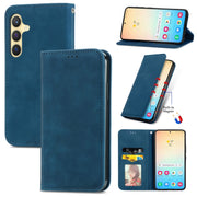 For Samsung Galaxy S25+ 5G Retro Skin Feel Magnetic Leather Phone Case(Blue)