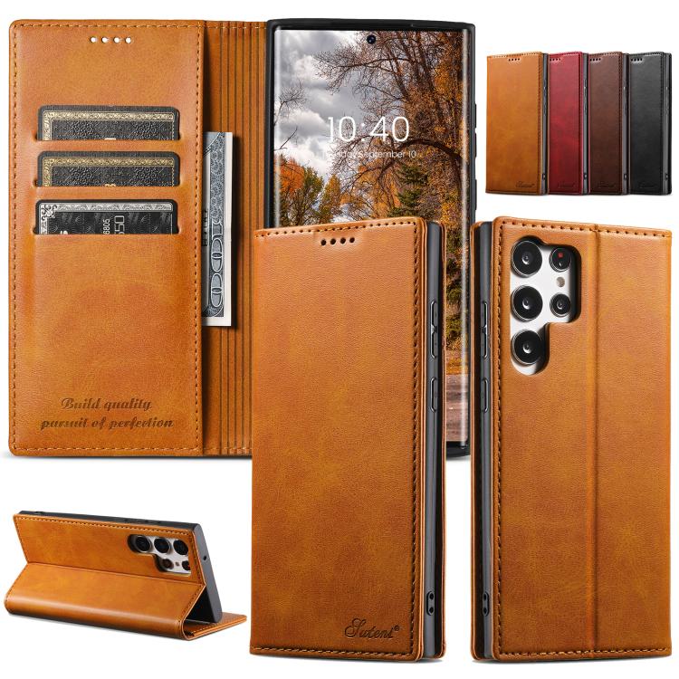 For Samsung Galaxy S25 Ultra 5G Suteni Calf Texture Horizontal Flip Leather Phone Case(Black)