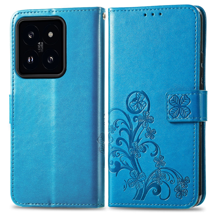 For Xiaomi 14 Four-leaf Clasp Embossed Leather Phone Case(Blue)