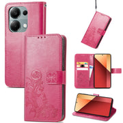 For Xiaomi Redmi  Note 13 Pro 4G Four-leaf Clasp Embossed Leather Phone Case(Magenta)