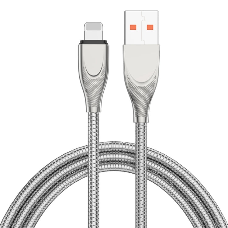 ENKAY ENK-CB131 USB to 8 Pin Carbon Steel Hose Spring 2.4A Fast Charging Data Cable, Length:1m(Silver)