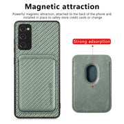For Samsung Galaxy S20 FE Carbon Fiber Leather Card Magsafe Magnetic Phone Case(Green)