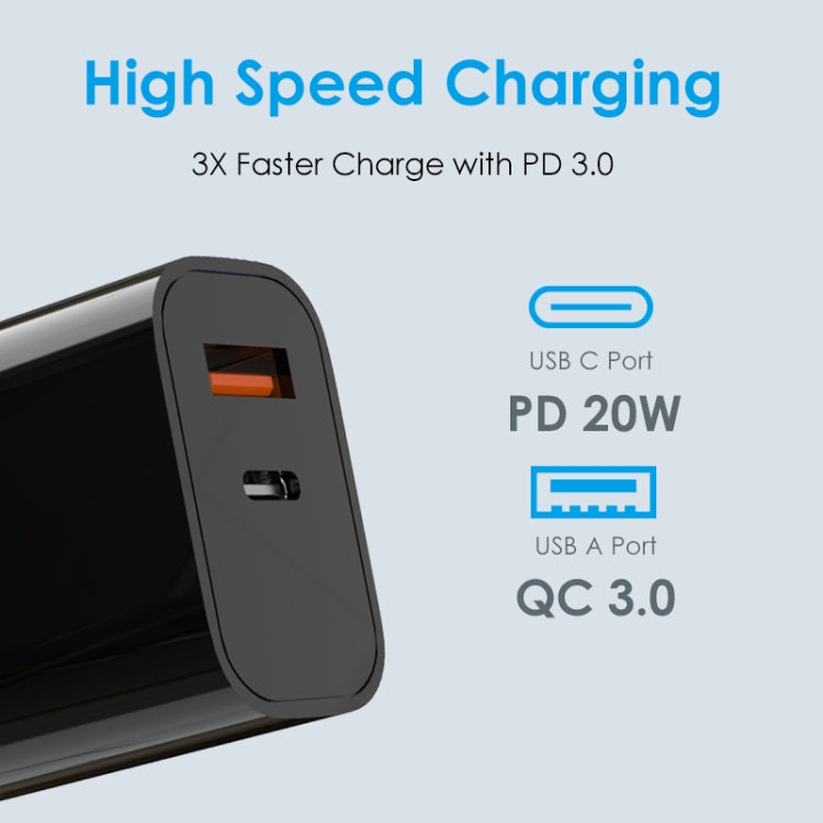 NORTHJO NOPD2002 PD20W USB-C/Type-C + QC 3.0 USB Dual Ports Fast Charger, US Plug(Black)