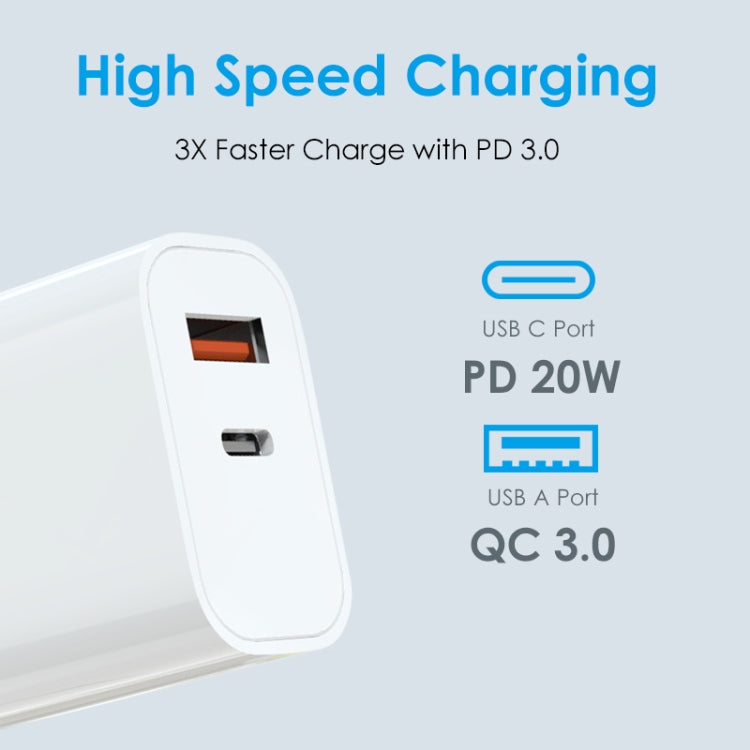NORTHJO NOPD2002 PD20W USB-C/Type-C + QC 3.0 USB Dual Ports Fast Charger, AU Plug(White)