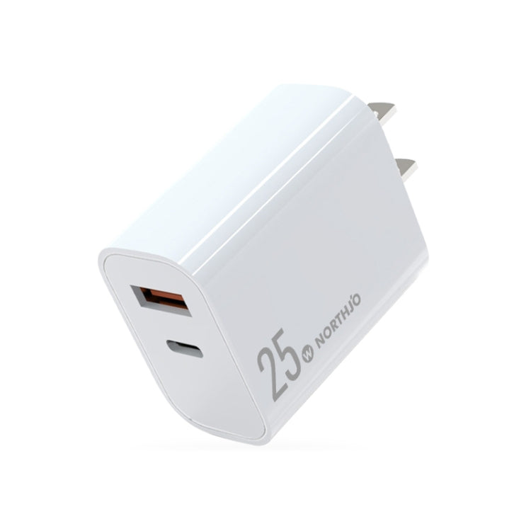 NORTHJO NOPD2502 PD 25W USB-C/Type-C + QC 3.0 USB Dual Ports Fast Charger, Plug Type:US Plug(White)