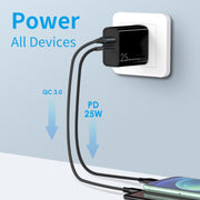 NORTHJO NOPD2502 PD 25W USB-C/Type-C + QC 3.0 USB Dual Ports Fast Charger, Plug Type:US Plug(Black)