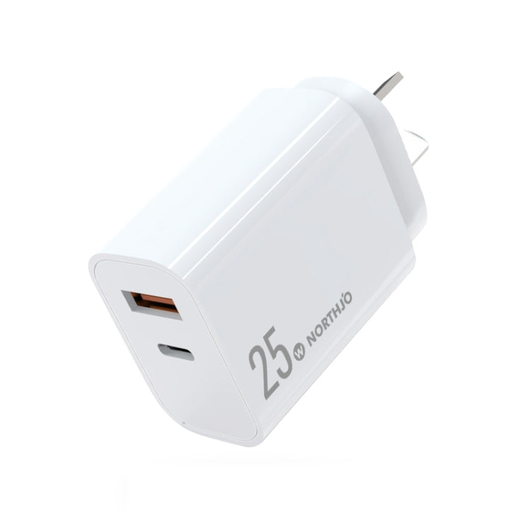NORTHJO NOPD2502 PD 25W USB-C/Type-C + QC 3.0 USB Dual Ports Fast Charger, Plug Type:AU Plug(White)