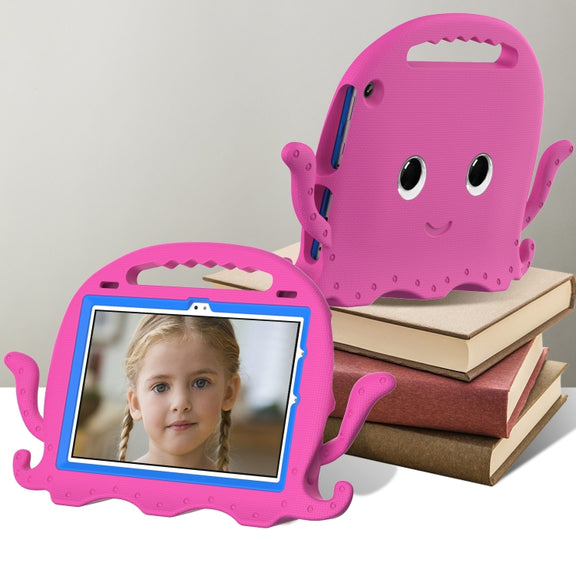 For Amazon Kindle Fire HD10 2021 Octopus Style EVA + PC Tablet Case with Strap(RoseRed)