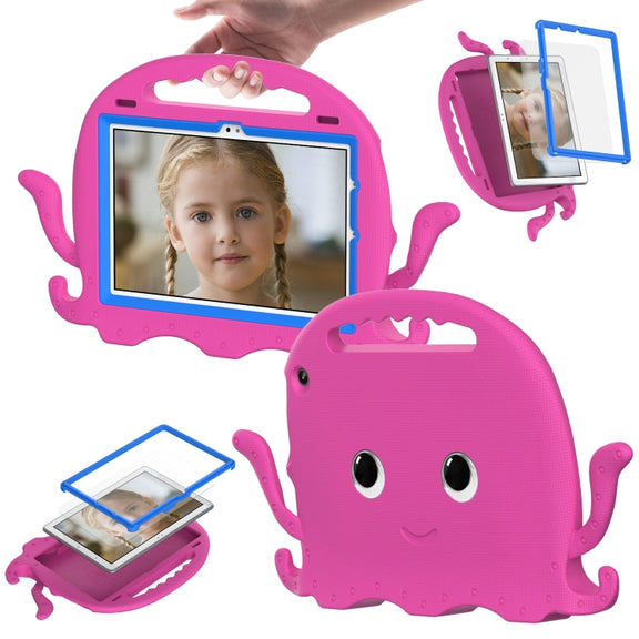 For Amazon Kindle Fire HD10 2021 Octopus Style EVA + PC Tablet Case with Strap(RoseRed)