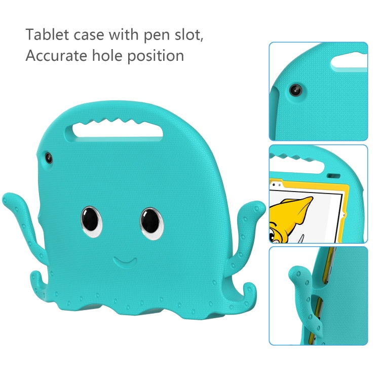 For Amazon Kindle Fire HD10 2021 Octopus Style EVA + PC Tablet Case with Strap(Glacial Green)