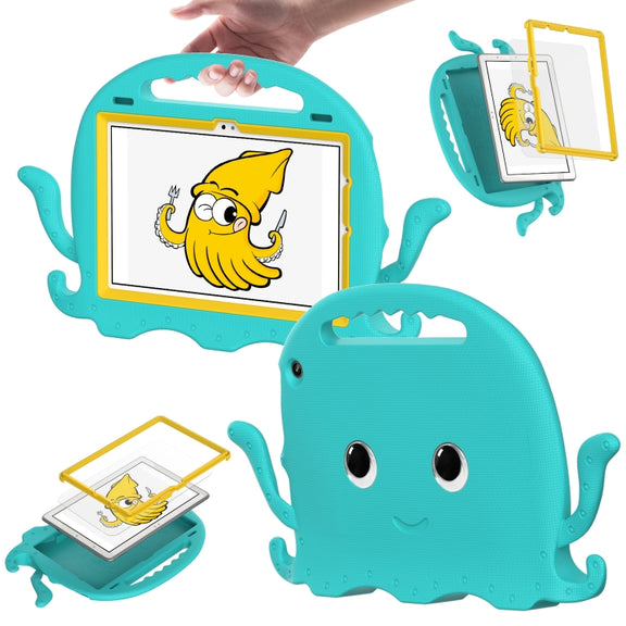 For Amazon Kindle Fire HD10 2021 Octopus Style EVA + PC Tablet Case with Strap(Glacial Green)