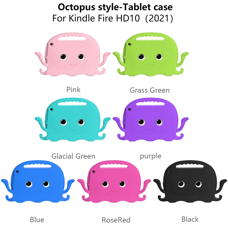 For Amazon Kindle Fire HD10 2021 Octopus Style EVA + PC Tablet Case with Strap(Grass Green)