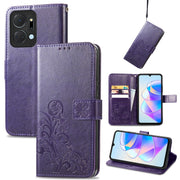 For Honor X7a Four-leaf Clasp Embossed Leather Phone Case(Purple)