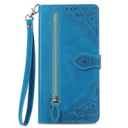 For Google Pixel 9 Embossed Flower Zipper Leather Phone Case(Blue)