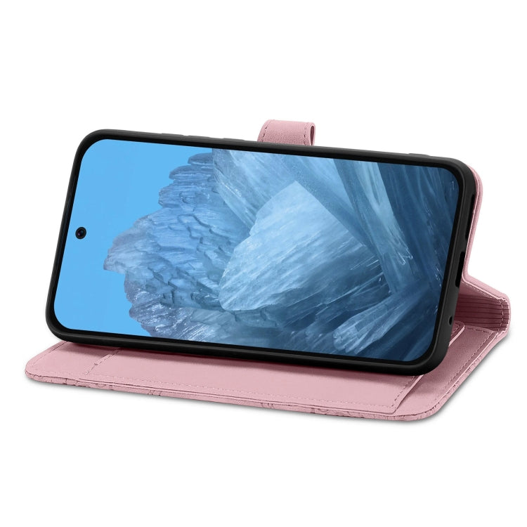 For Google Pixel 9 Embossed Flower Zipper Leather Phone Case(Pink)