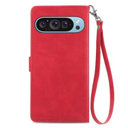 For Google Pixel 9 Embossed Flower Zipper Leather Phone Case(Red)