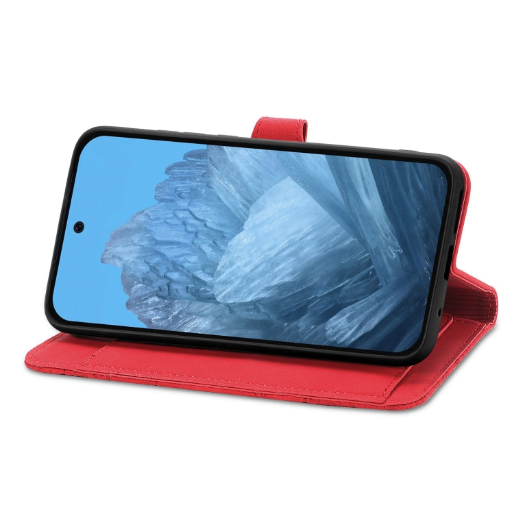 For Google Pixel 9 Embossed Flower Zipper Leather Phone Case(Red)
