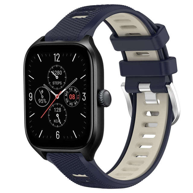 For Amazfit GTR Mini 20mm Cross Texture Two Color Silicone Steel Buckle Watch Band(Midnight Blue + Starlight)