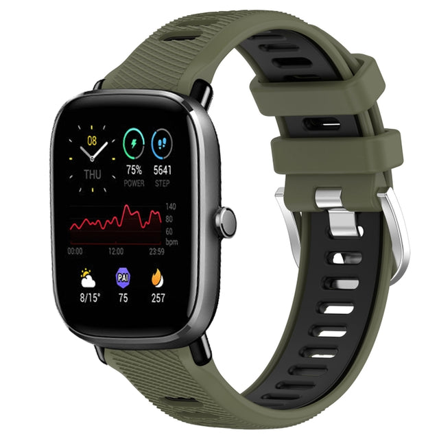 For Amazfit GTS 4 20mm Cross Texture Two Color Silicone Steel Buckle Watch Band(Army Green+Black)