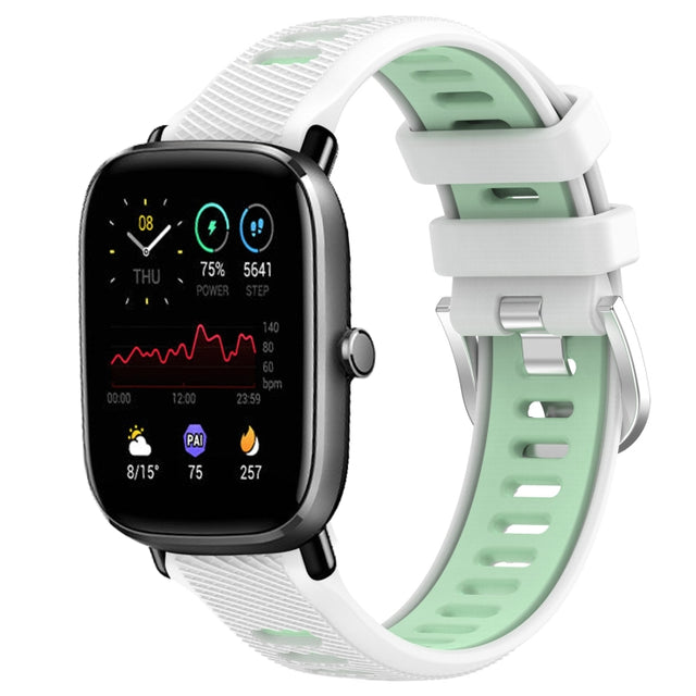 For Amazfit GTS 2E 20mm Cross Texture Two Color Silicone Steel Buckle Watch Band(White+Teal)