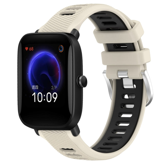For Amazfit Pop Pro 20mm Cross Texture Two Color Silicone Steel Buckle Watch Band(Starlight+Black)