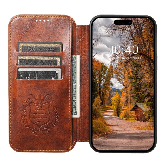 For iPhone 14 Plus Suteni J05 Leather Magnetic Magsafe Phone Case(Khaki)