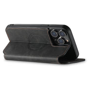 For iPhone 14 Plus Suteni J06 Retro Matte Litchi Texture Leather Magnetic Magsafe Phone Case(Black)