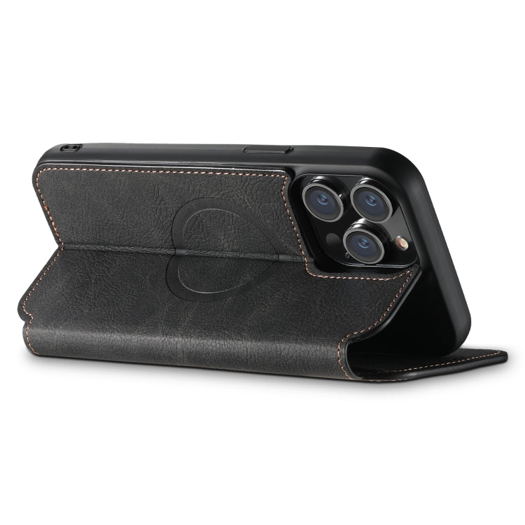 For iPhone 14 Plus Suteni J06 Retro Matte Litchi Texture Leather Magnetic Magsafe Phone Case(Black)