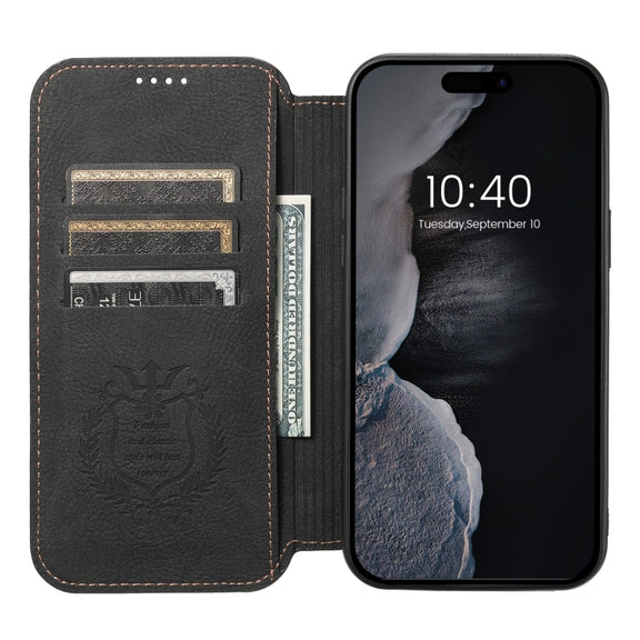 For iPhone 14 Plus Suteni J06 Retro Matte Litchi Texture Leather Magnetic Magsafe Phone Case(Black)