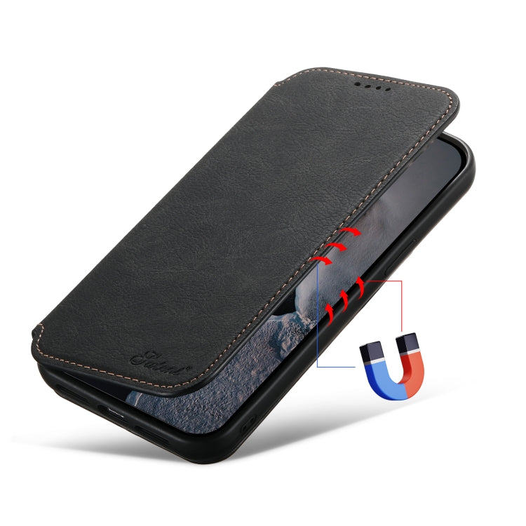 For iPhone 14 Pro Max Suteni J06 Retro Matte Litchi Texture Leather Magnetic Magsafe Phone Case(Black)
