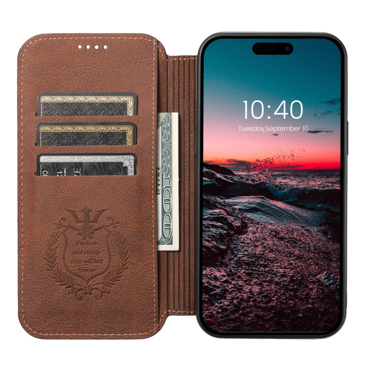 For iPhone 14 Pro Max Suteni J06 Retro Matte Litchi Texture Leather Magnetic Magsafe Phone Case(Brown)
