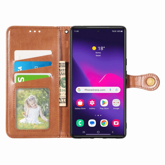 For Samsung Galaxy S25 Ultra 5G Retro Solid Color Buckle Leather Phone Case(Brown)