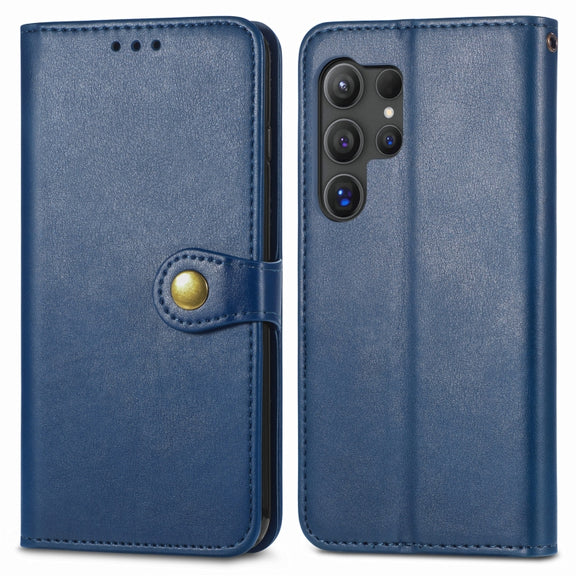 For Samsung Galaxy S25 Ultra 5G Retro Solid Color Buckle Leather Phone Case(Blue)