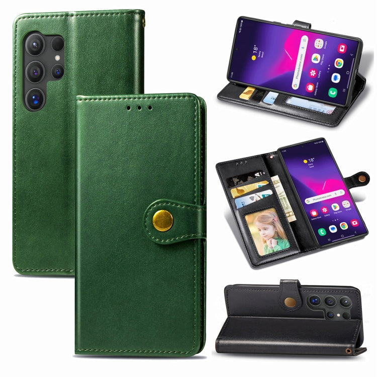 For Samsung Galaxy S25+ 5G Retro Solid Color Buckle Leather Phone Case(Green)